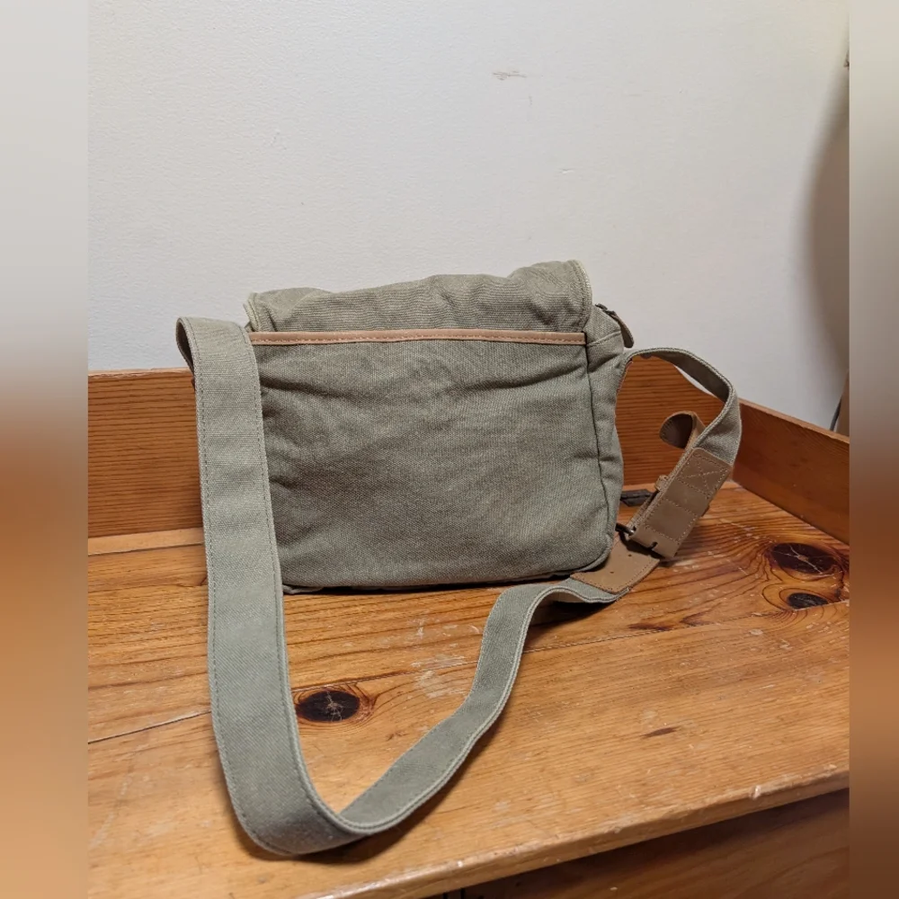 L.L.Bean Canvas Leather Field Messenger Bag Khaki Crossbody